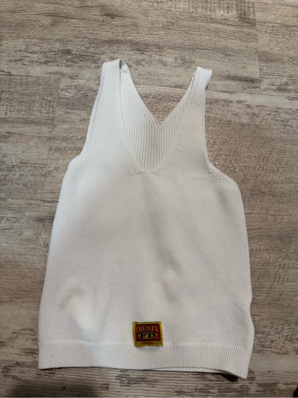 White V-Neck Knit Tank with Patch Detail